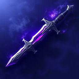 A detailed and artistic representation of a dagger made of steel, with a unique and vibrant violet hue