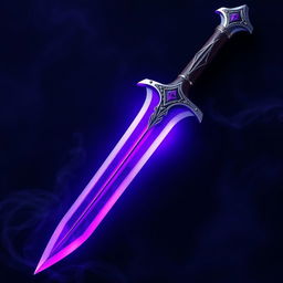 A detailed and artistic representation of a dagger made of steel, with a unique and vibrant violet hue