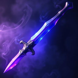 A detailed and artistic representation of a dagger made of steel, with a unique and vibrant violet hue