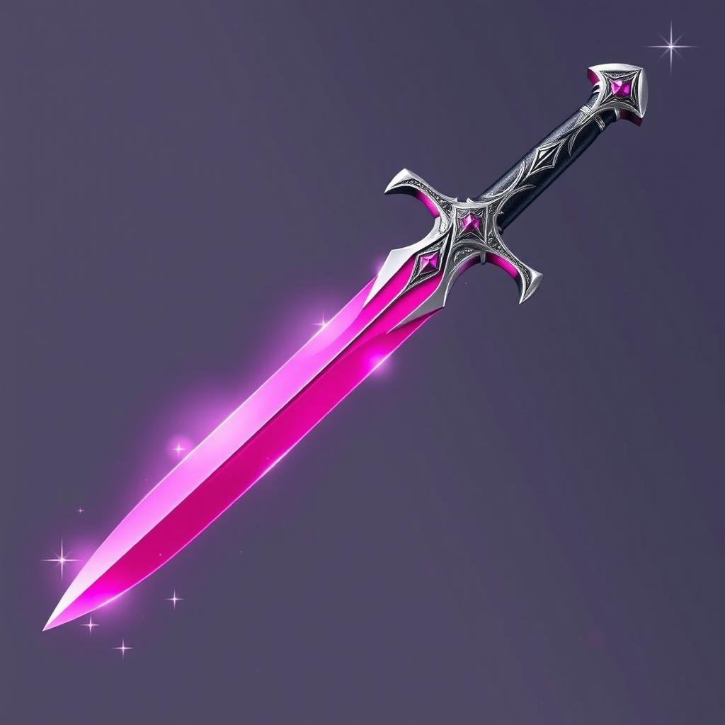 An artistic depiction of a dagger made of steel, showcasing a stunning and vivid pink color