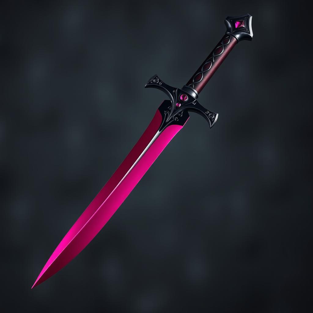 An artistic portrayal of a dagger made of steel, featuring a striking dark pink color