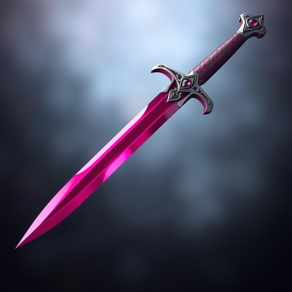 An artistic portrayal of a dagger made of steel, featuring a striking dark pink color