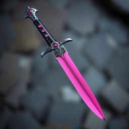 An artistic portrayal of a dagger made of steel, featuring a striking dark pink color