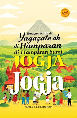 A stunning and vibrant landscape of Yogyakarta featuring iconic sites like Borobudur Temple and Prambanan Temple, seamlessly blended with the breathtaking natural scenery of Mount Merapi and lush green rice fields