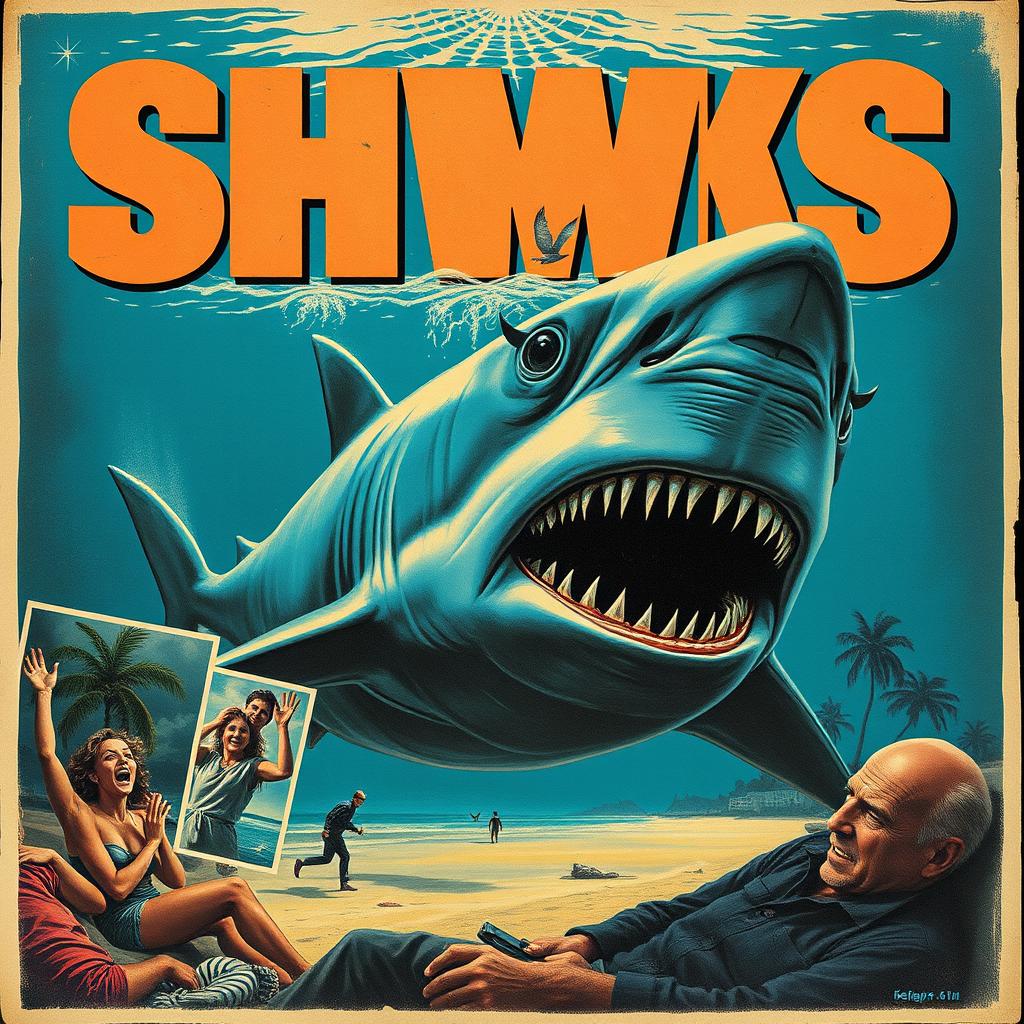 A vintage movie poster for a 1960s thriller film featuring a menacing shark lurking in the deep blue ocean