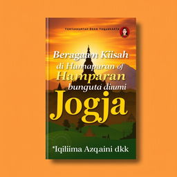 A book cover design featuring a stunning sunset landscape of Yogyakarta, highlighting either the majestic Borobudur Temple or the majestic Mount Merapi, with warm, inviting colors filling the sky