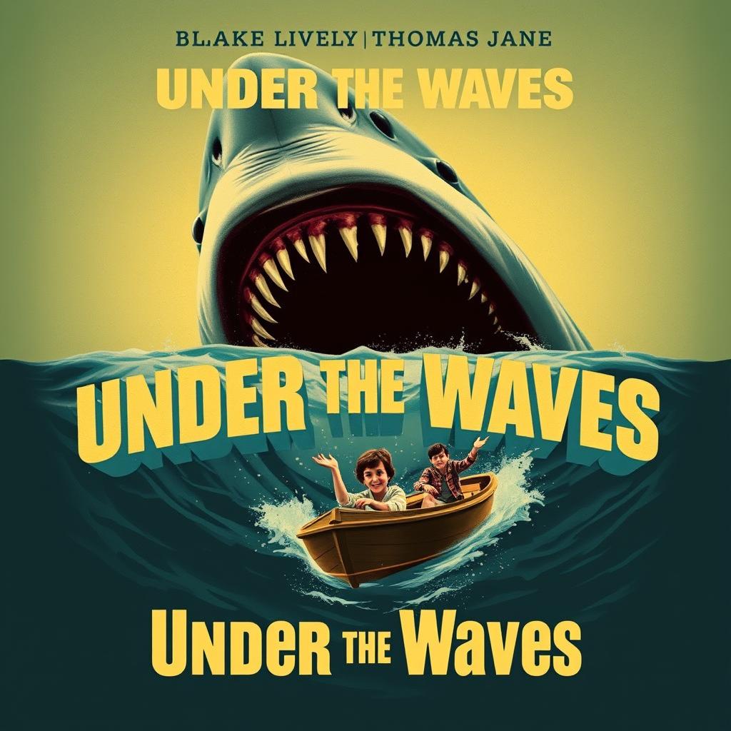 A vintage 1960s movie poster for 'Under the Waves' by MWVISION FILMS, showcasing Blake Lively and Thomas Jane in a retro aesthetic