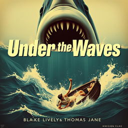 A vintage 1960s movie poster for 'Under the Waves' by MWVISION FILMS, showcasing Blake Lively and Thomas Jane in a retro aesthetic