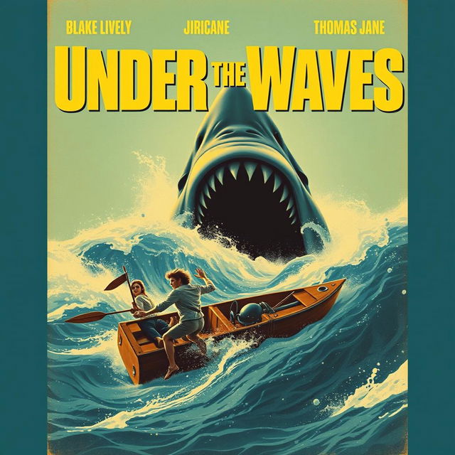 A vintage 1960s movie poster for 'Under the Waves' by MWVISION FILMS, showcasing Blake Lively and Thomas Jane in a retro aesthetic