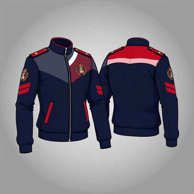 A design for a Paskibra (Flag Raising Troop) jacket featuring a modern, stylish look with a military-inspired silhouette