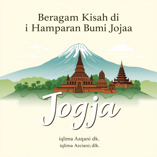 A beautiful panoramic nature scene of Jogja featuring Mount Merapi, Borobudur Temple, and Prambanan Temple