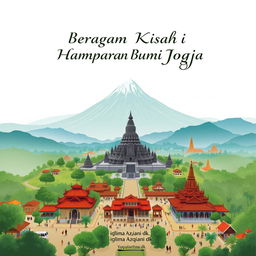 A serene and captivating panoramic cover design featuring the landscapes of Yogyakarta