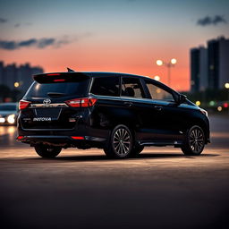 A striking full black Toyota Innova, presented in a bold, commanding stance