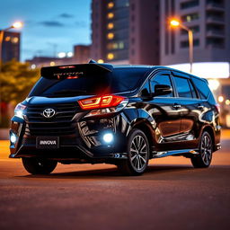 A striking full black Toyota Innova, presented in a bold, commanding stance