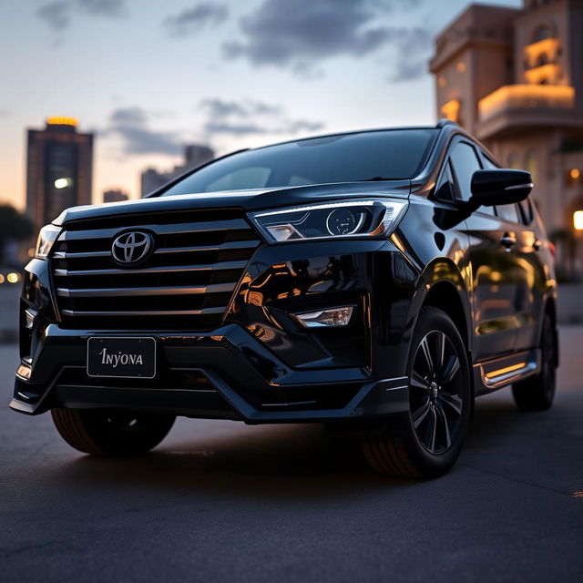 A striking full black Grand Kijang Innova, presented in an imposing and sporty stance