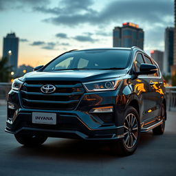 A striking full black Grand Kijang Innova, presented in an imposing and sporty stance