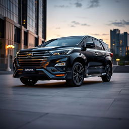 A striking full black Grand Kijang Innova, presented in an imposing and sporty stance