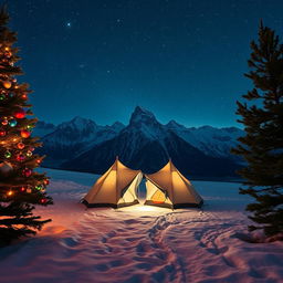 A captivating nighttime mountain range captured from the middle perspective, showcasing the vast landscape under a starry sky