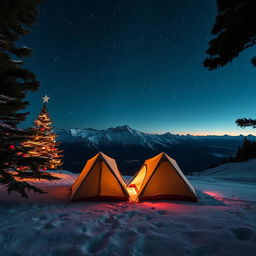 A captivating nighttime mountain range captured from the middle perspective, showcasing the vast landscape under a starry sky