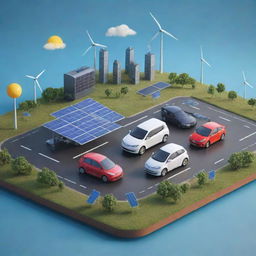 Depict a scene representing the 21st century, with symbols of major technological advancements like smartphones, electric cars, and solar panels.