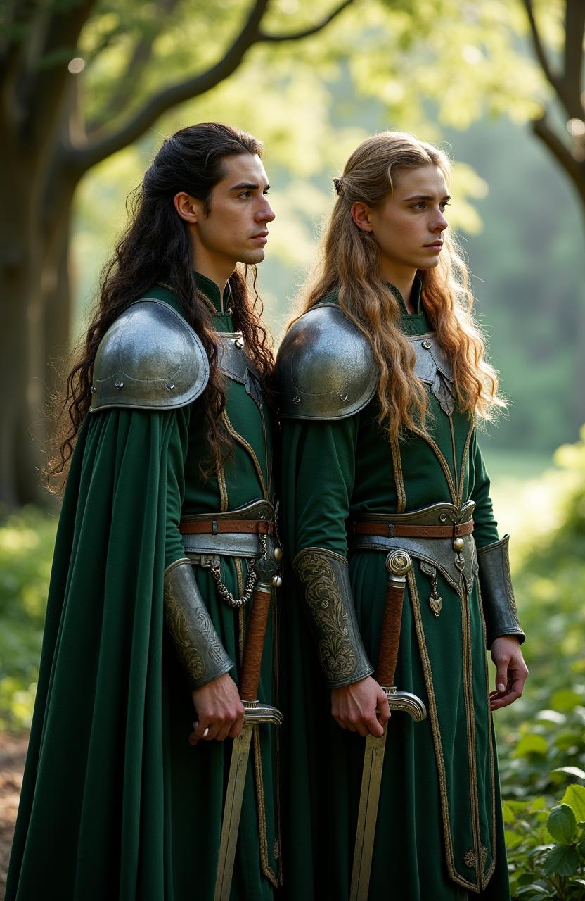 A high-resolution live-action portrayal of the elven brothers Elladen and Elrohir from the Lord of the Rings