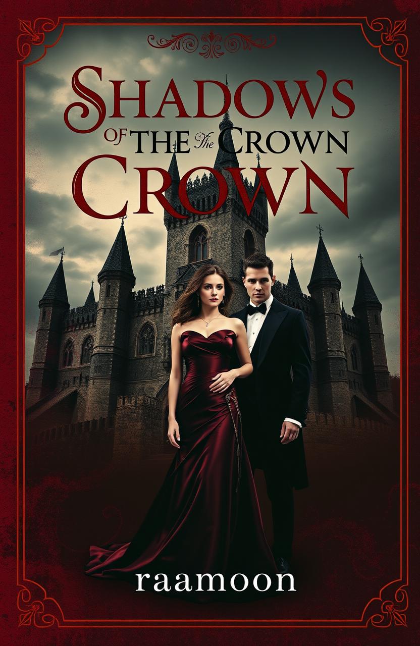 A vintage book cover design for the novel 'Shadows of the Crown'