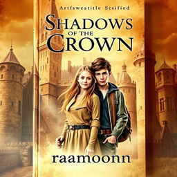 The cover of a novel titled 'Shadows of the Crown', featuring a vintage design inspired by Artbreeder aesthetics