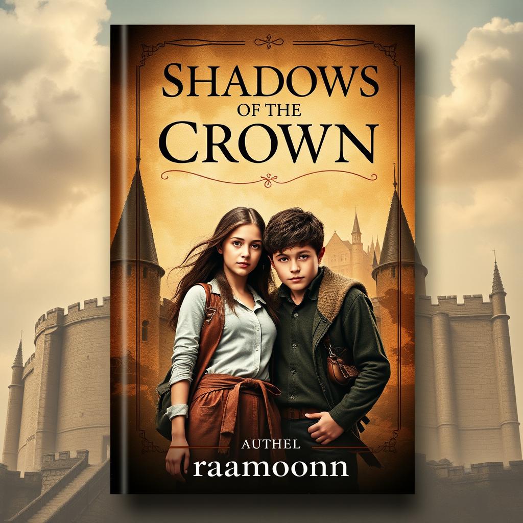 The cover of a novel titled 'Shadows of the Crown', featuring a vintage design inspired by Artbreeder aesthetics