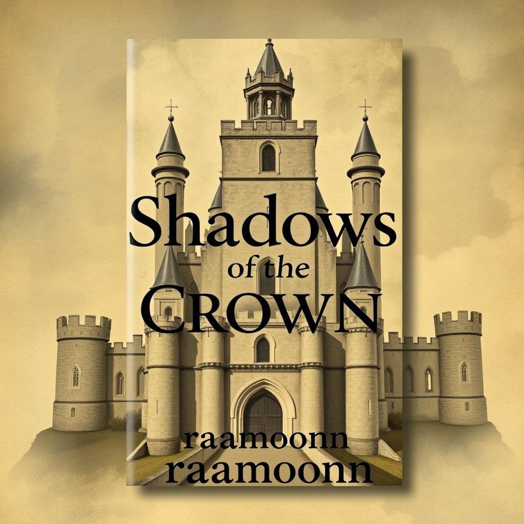 The cover of a novel titled 'Shadows of the Crown', featuring a vintage design inspired by Artbreeder aesthetics