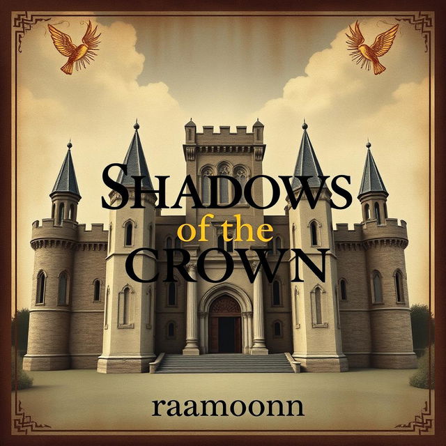 The cover of a novel titled 'Shadows of the Crown', featuring a vintage design inspired by Artbreeder aesthetics