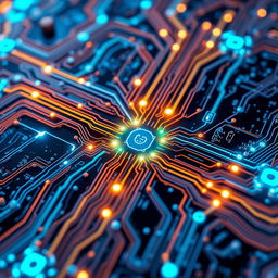 A detailed and visually stunning circuit graph, showcasing intricate pathways and connections, with bright colors like blue, green, and orange illuminating the nodes