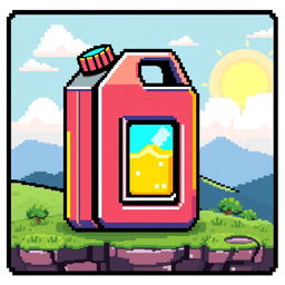 A pixel art style illustration of a fuel canister, designed with vibrant colors and blocky textures typical of retro video games