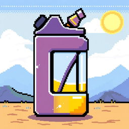 A pixel art style illustration of a fuel canister, designed with vibrant colors and blocky textures typical of retro video games