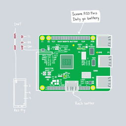 An intricate electronic sketch diagram showcasing the connection layout for a Raspberry Pi