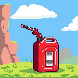 A pixel art illustration of a fuel canister, designed with a classic bright red and black color scheme typical of fuel containers