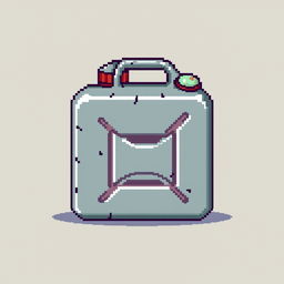 A pixel art style fuel canister, designed with vibrant colors and detailed pixelation