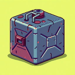 A pixel art style fuel canister, designed with vibrant colors and detailed pixelation