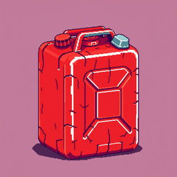 A pixel art style red fuel canister, designed with vibrant colors and detailed pixelation