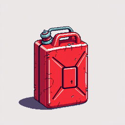 A pixel art style red fuel canister, designed with vibrant colors and detailed pixelation