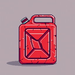 A pixel art style red fuel canister, designed with vibrant colors and detailed pixelation