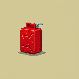 A pixel art style red fuel canister, designed with vibrant colors and detailed pixelation