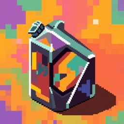 An abstract pixel art fuel canister, designed with a mix of vibrant colors and geometric shapes