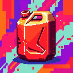 An abstract pixel art style red fuel canister, creatively designed with vibrant pixelated colors and unique geometric shapes