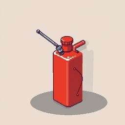 A pixel art representation of a red fuel canister, featuring a classic design with a sturdy rectangular body, a prominent metal handle, and a spout