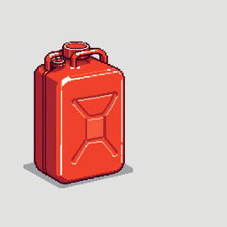 A pixel art representation of a red fuel canister, featuring a classic design with a sturdy rectangular body, a prominent metal handle, and a spout