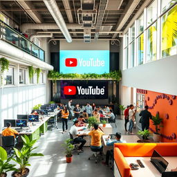 A vibrant office space of YouTube located in Bangalore, showcasing a modern, tech-savvy environment filled with innovative designs