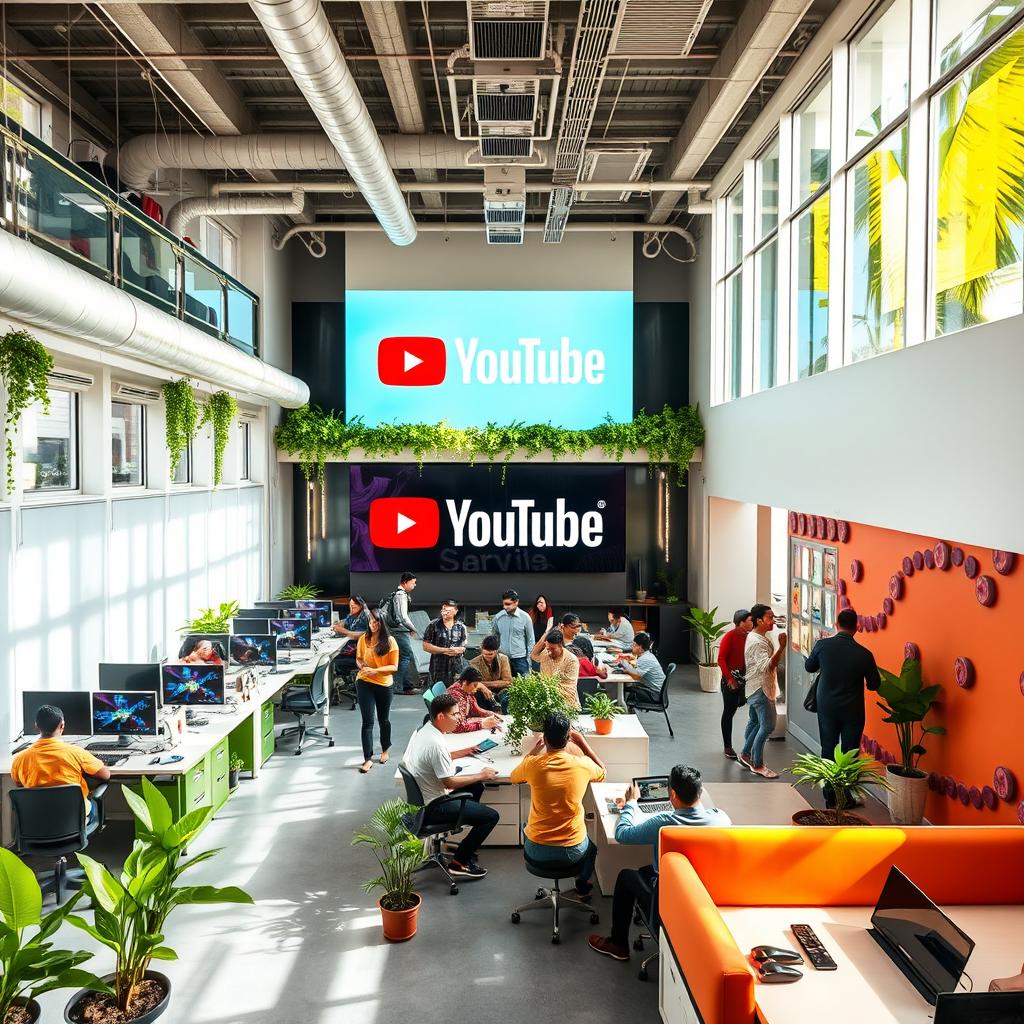 A vibrant office space of YouTube located in Bangalore, showcasing a modern, tech-savvy environment filled with innovative designs
