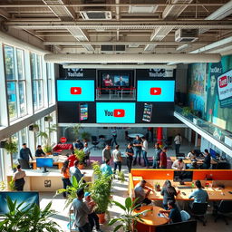 A vibrant office space of YouTube located in Bangalore, showcasing a modern, tech-savvy environment filled with innovative designs