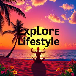 A vibrant and eye-catching YouTube banner designed for a lifestyle channel, featuring a bright sun setting over a calm ocean