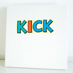 A blank canvas with a bold, colorful letter sticker that spells out 'KICK'